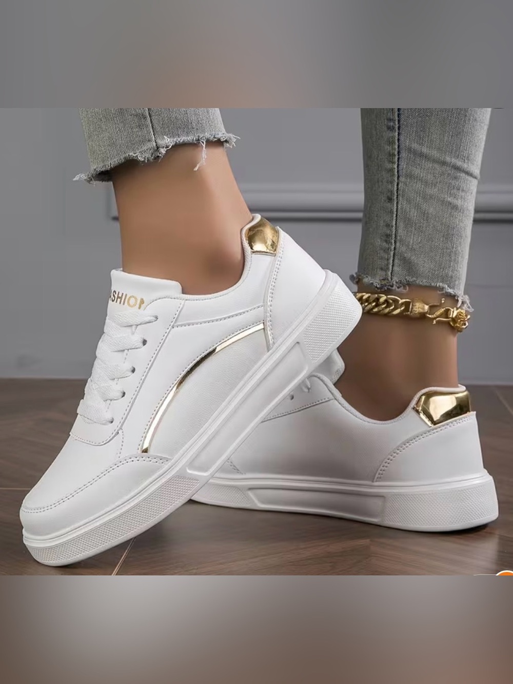 White & Gold Women's Fashion Sneakers